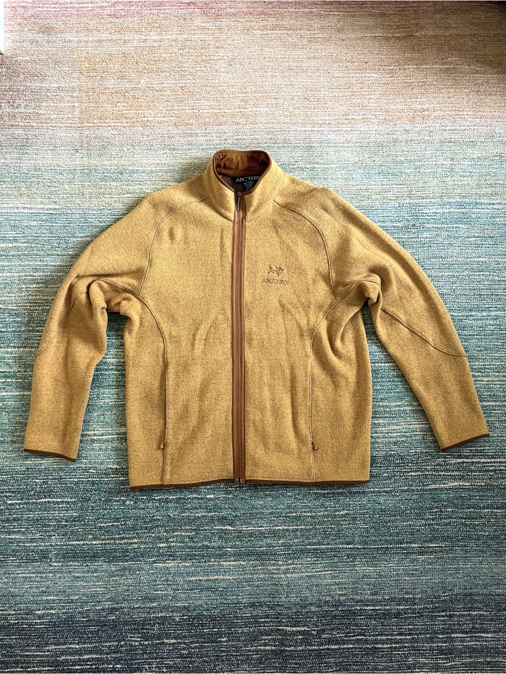 Arc'teryx Men's Mustard/Tan Full-Zip Lightweight Fleece Jacket Wool Blend